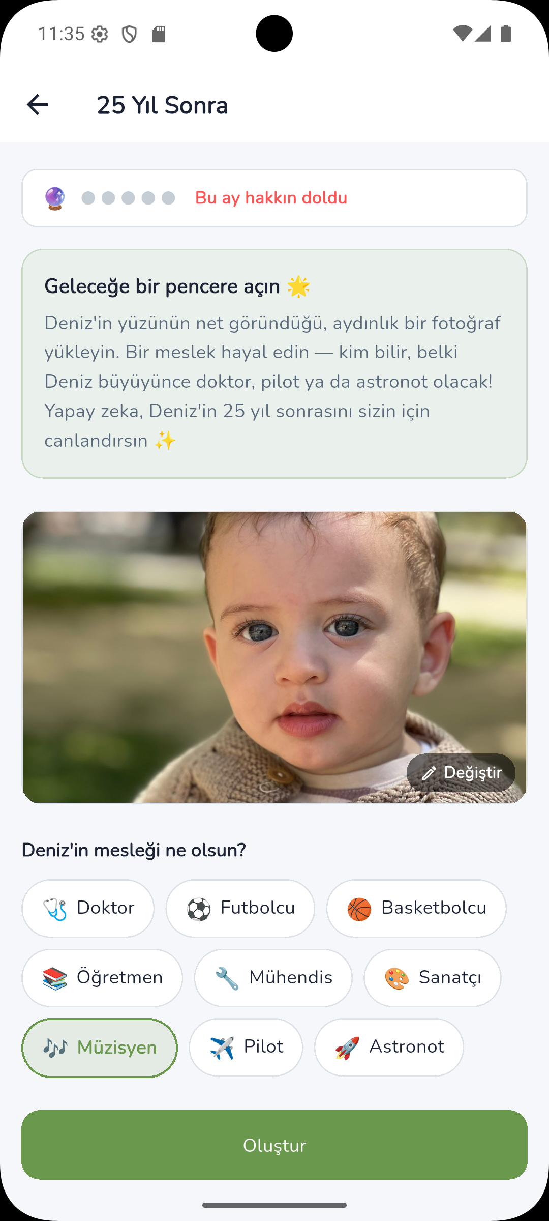 Yapay zeka fotoğraf yükleme ekranı