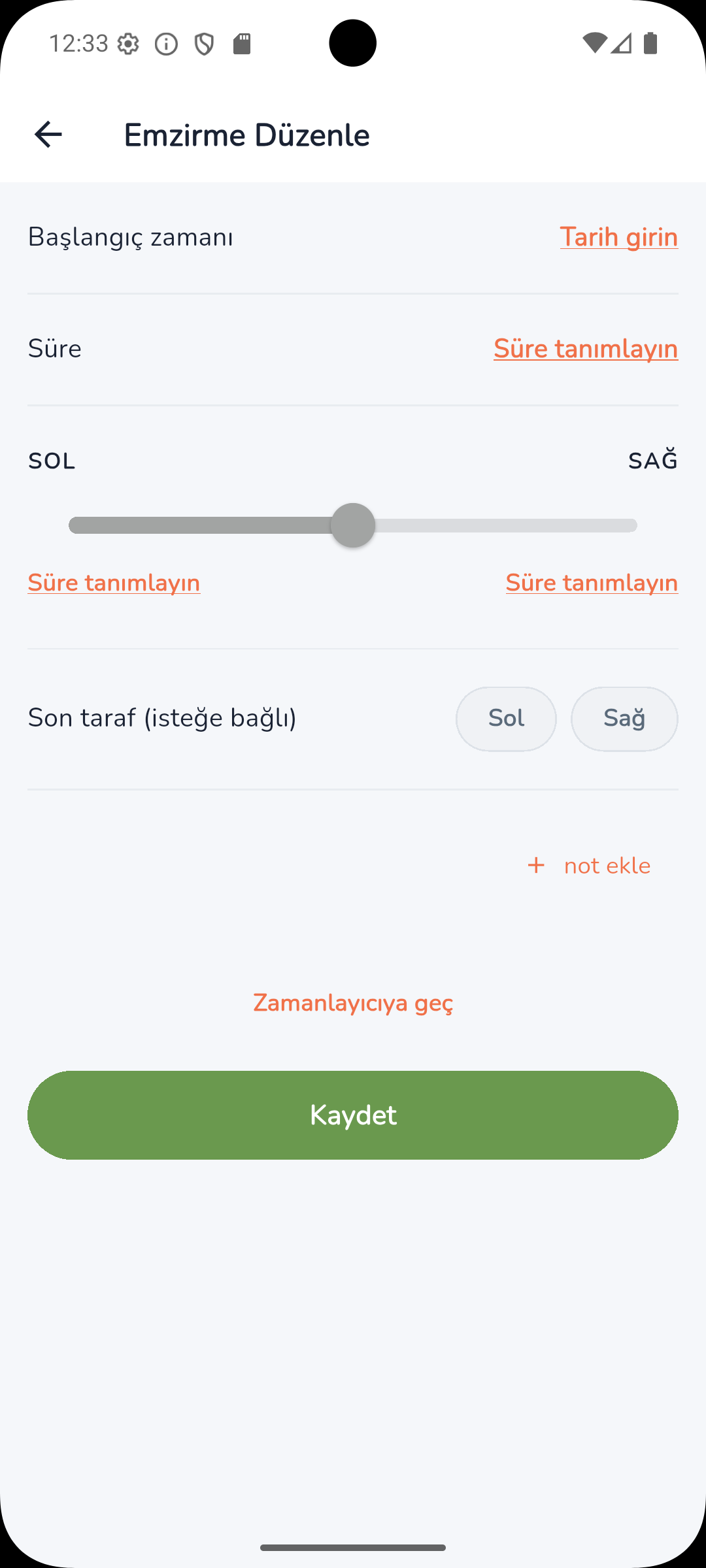 Ebeveyn uygulaması emzirme geçmiş ekranı