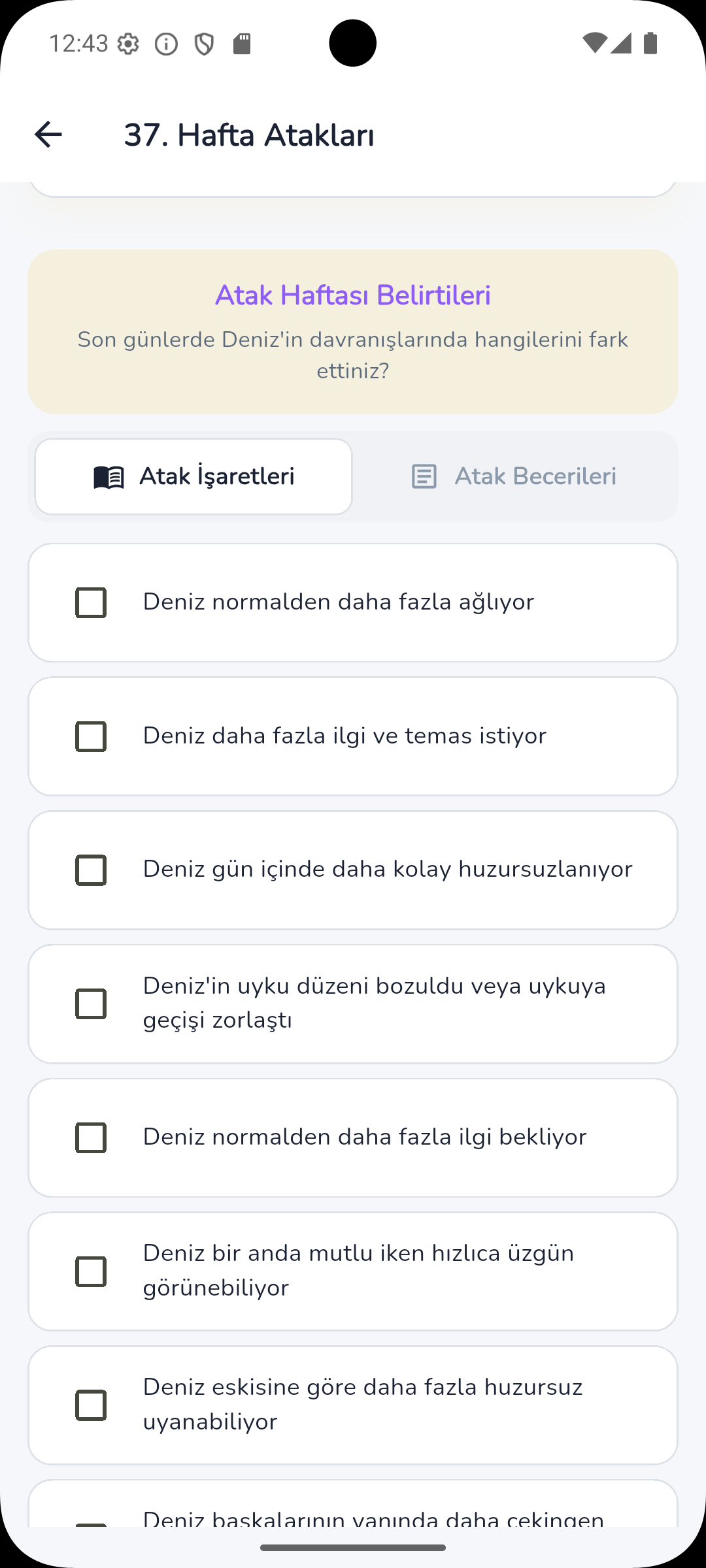 Ebeveyn uygulaması atak haftası belirtiler ekranı