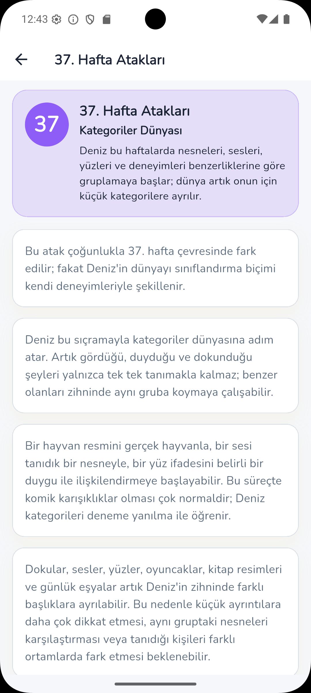Ebeveyn uygulaması atak haftası detay ekranı