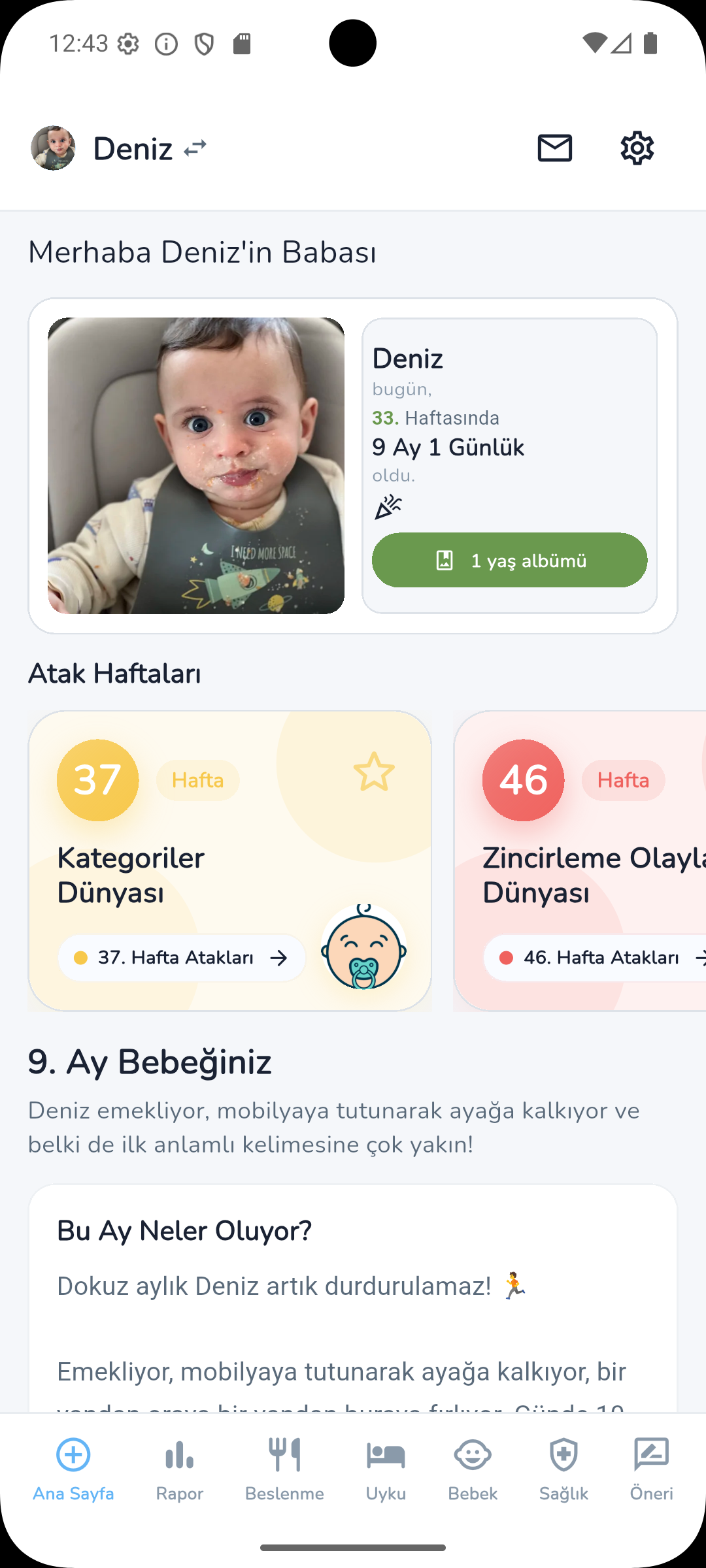 Ebeveyn uygulaması atak haftaları ana ekranı